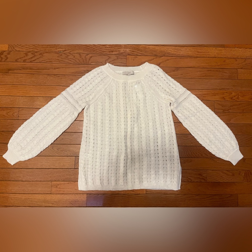 LOFT Cream Textured Pullover Lace Sweater XS